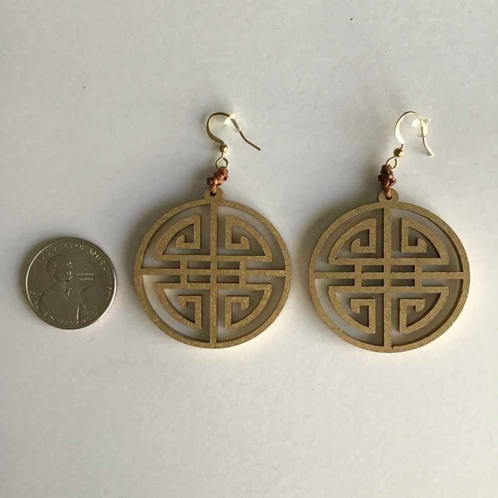 NEW Medallion Earrings Asian-Style Matte Gold Open Work Tagua Nut Lightweight - Picture 11 of 15